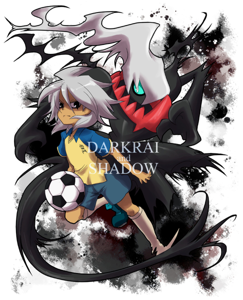 ball crossover darkrai gen_4_pokemon inazuma_eleven inazuma_eleven_(series) legendary_pokemon mythical_pokemon nintendo pokemon pokemon_(creature) soccer_ball soccer_uniform spoilygirls sportswear yamino_kageto