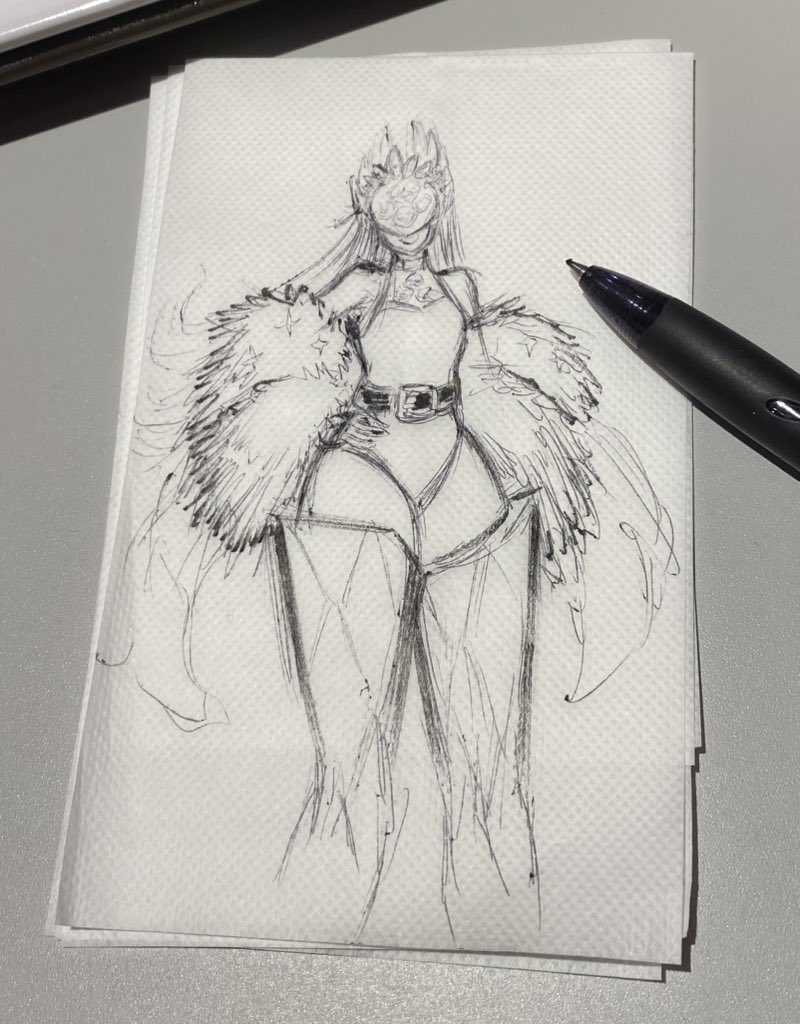 1girl armor cendrillmon digimon digimon_(creature) female_focus looking_at_viewer mask sketch solo traditional_media