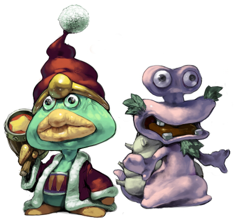 black_eyes chibi coat creature creepy escargon fur-trimmed_coat fur_trim hat holding horror_(theme) king_dedede kirby_(series) koki_(ryoushikiha) lips long_sleeves looking_at_viewer lowres nintendo no_humans open_clothes open_coat open_mouth red_coat red_hat simple_background standing star_(symbol) veins white_background