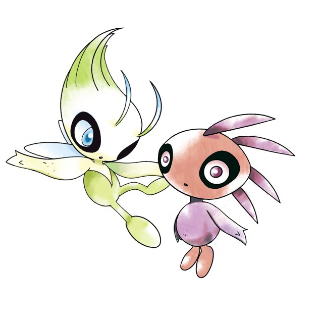 beta_pokemon blue_eyes celebi commentary creature english_commentary full_body gen_2_pokemon legendary_pokemon looking_at_another looking_at_viewer mitei12_(celebi) mythical_pokemon nintendo no_humans offbrandomar pokemon pokemon_(creature) pokemon_gsc pokemon_gsc_(prototype) prototype_design purple_eyes simple_background white_background