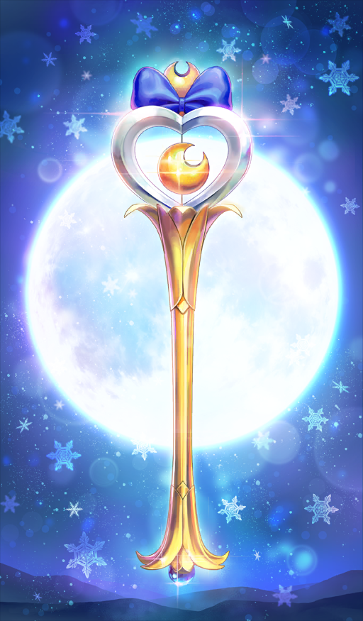 blue_background blue_bow blue_sky bow commentary_request fate/grand_order fate_(series) full_moon glint heart lasengle moon mountainous_horizon night no_humans object_focus official_art sky snowflakes still_life third-party_source wand