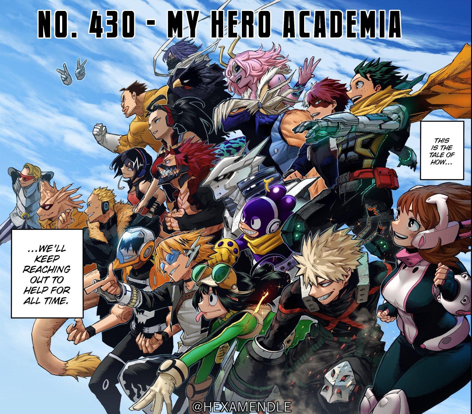 6+boys 6+girls aged_up aoyama_yuuga armor ashido_mina asui_tsuyu bakugou_katsuki bald belt bird bird black_hair blonde_hair bodysuit boku_no_hero_academia breasts brown_eyes brown_hair cape cleavage colored_skin colorized dimples eye_mask frog_girl green_eyes green_hair hagakure_toru headset helmet heterochromia hexamendle highres horikoshi_kouhei horns iida_tenya invisible jiro_kyoka kaminari_denki kirishima_eijirou knee_pads kouda_kouji large_breasts long_hair mask medium_hair midoriya_izuku mineta_minoru monster_boy monster_girl multicolored_hair multiple_boys multiple_girls navel no_nose ojiro_mashirao pink_hair pink_skin ponytail red_eyes red_hair satou_rikidou sero_hanta shinso_hitoshi shirt short_hair shouji_mezou sleeveless sleeveless_shirt smile sunglasses superhero_costume tail todoroki_shouto tokoyami_fumikage uraraka_ochako white_hair yaoyorozu_momo