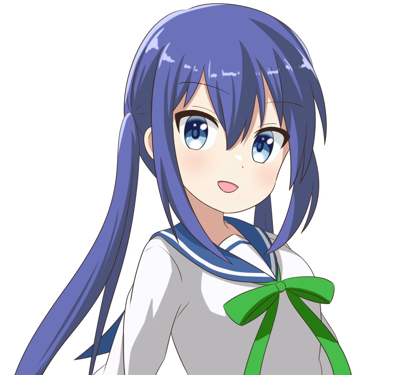 1girl blue_eyes blue_hair blue_sailor_collar dot_nose feet_out_of_frame female_focus hair_between_eyes highres koisuru_asteroid long_hair long_sleeves looking_at_viewer manaka_ao nanog_eb1994 open_mouth sailor_collar school_uniform serafuku shirt simple_background solo standing tongue twintails upper_body white_background