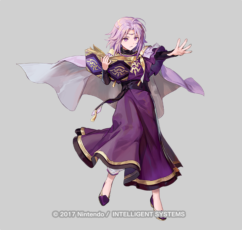 1boy aged_down azu-taro book cape child circlet fire_emblem fire_emblem:_the_sacred_stones fire_emblem_heroes flats full_body grey_background hand_up holding holding_book lyon_(fire_emblem) lyon_(grado&#039;s_gaze)_(fire_emblem) male_focus medium_hair nintendo official_art open_book parted_lips purple_eyes purple_hair robe solo
