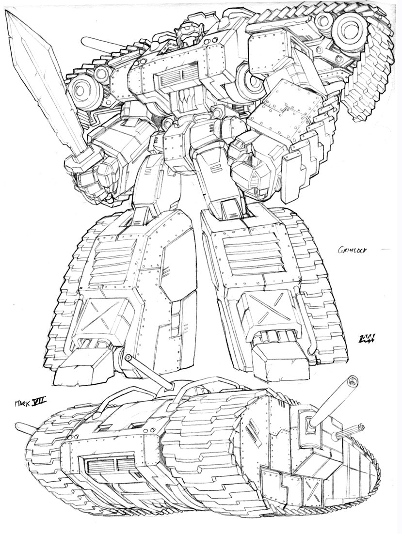 caterpillar_tracks character_name clenched_hand commentary don_allan_figueroa english_commentary greyscale grimlock gun holding holding_gun holding_weapon mecha military military_vehicle monochrome motor_vehicle redesign robot science_fiction solo tank transformers turret visor weapon white_background