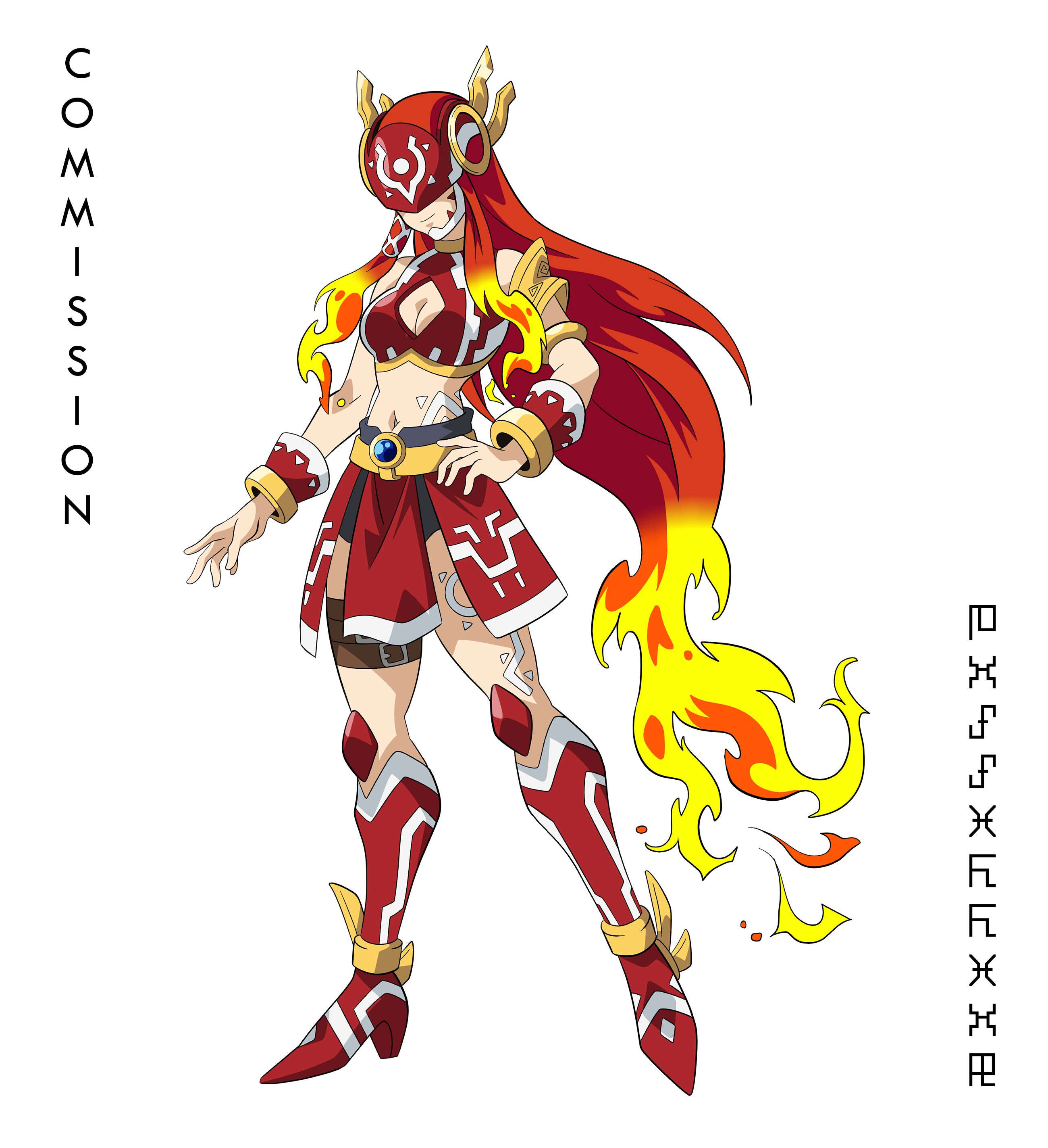1girl absurdres armor digimon digimon_(creature) female_focus fire highres mask officialseraphimon oridigi original solo wings