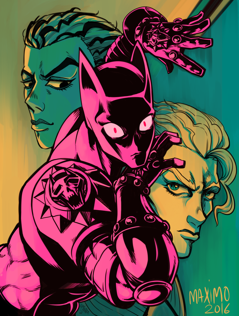 ahoge animal_ears cat_boy cat_ears dated dual_persona gloves jojo_no_kimyou_na_bouken kawajiri_kosaku killer_queen kira_yoshikage male_focus maximo_lorenzo maximo_v._lorenzo maximo_v_lorenzo slit_pupils stand_(jojo) thick_eyebrows