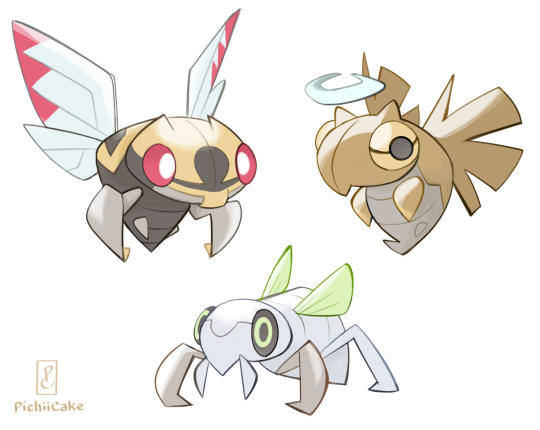 animal_focus antennae artist_name black_sclera bug colored_sclera commentary english_commentary evolutionary_line full_body gen_3_pokemon halo nincada ninjask nintendo no_humans pichiicake pokemon pokemon_(creature) red_sclera shedinja wings yellow_sclera