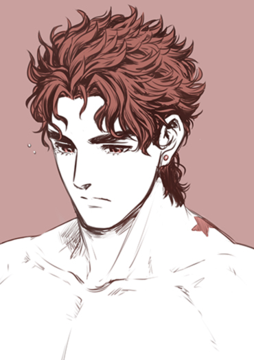 1boy birthmark brown_hair collarbone commentary_request earrings frown jewelry joestar_birthmark jojo_no_kimyou_na_bouken kuujou_joutarou lanxjourney limited_palette looking_down male_focus nude solo stardust_crusaders stud_earrings