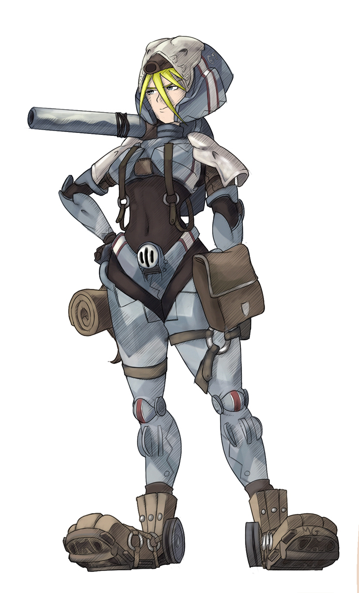 00s 1girl blonde_hair bodystocking cannon edelweiss_(senjou_no_valkyria) female_focus full_body hand_on_own_hip helmet highres mario_grant mecha_musume military military_vehicle motor_vehicle personification senjou_no_valkyria senjou_no_valkyria_(series) senjou_no_valkyria_1 solo tank vehicle