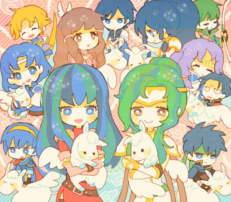 armor blue_eyes blue_hair braid caeda_(fire_emblem) cape closed_eyes elincia_ridell_crimea fingerless_gloves fire_emblem fire_emblem:_mystery_of_the_emblem fire_emblem:_path_of_radiance fire_emblem:_the_binding_blade fire_emblem:_the_blazing_blade fire_emblem_heroes florina_(fire_emblem) gloves green_hair headband hector_(fire_emblem) ike_(fire_emblem) kappaman long_hair looking_at_viewer marth_(fire_emblem) nintendo pegasus pegasus_knight_uniform_(fire_emblem) ponytail short_hair smile