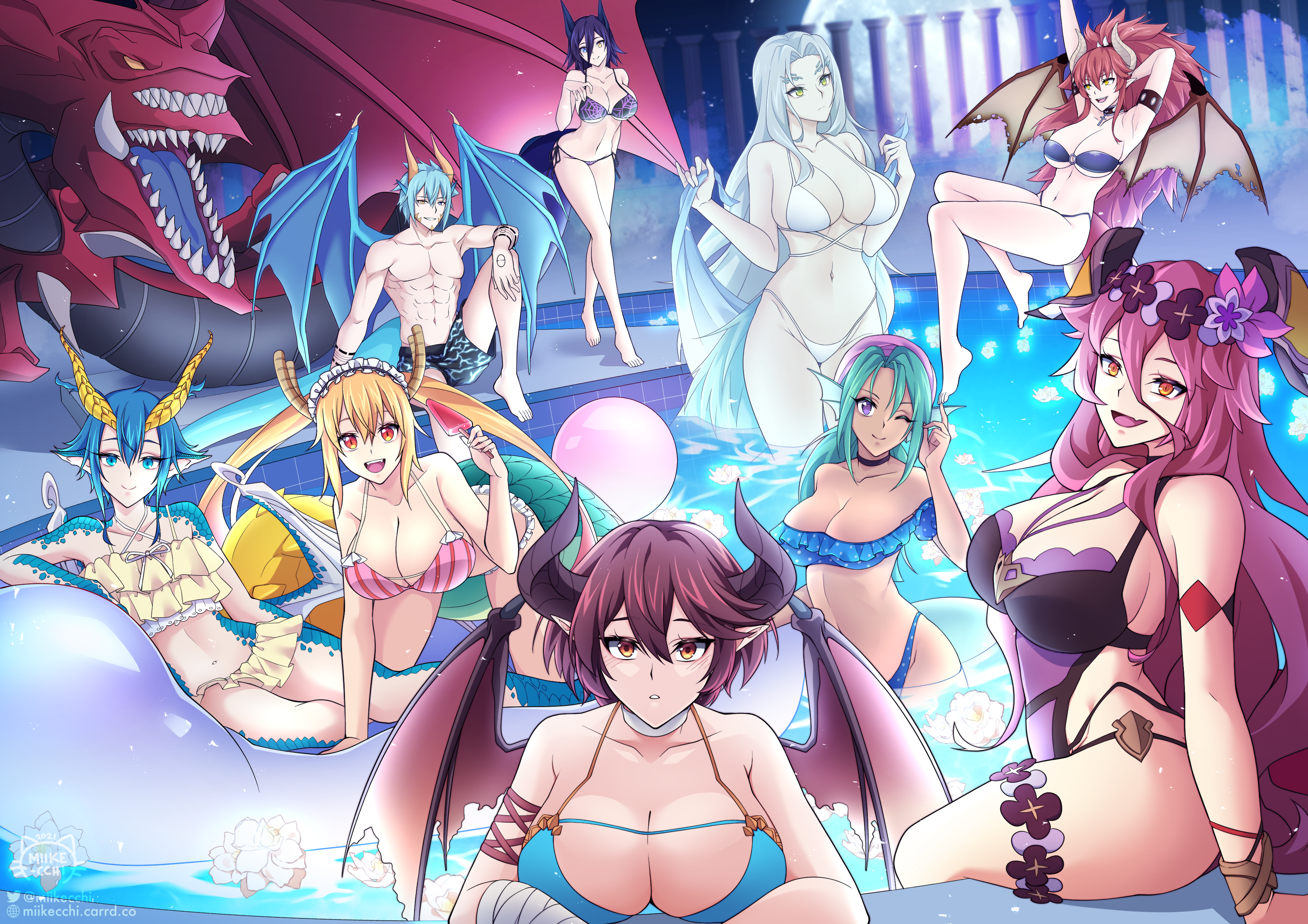absurdres animal_ears bikini breasts crossbreed_priscilla dark_souls_(series) dragalia_lost dragon_horns dragon_tail dragon_wings fox_ears fox_tail grea_(shingeki_no_bahamut) highres horns juri_(yu_yu_hakusho) kobayashi-san_chi_no_maidragon large_breasts monster_musume_no_oisha-san mym_(dragalia_lost) original shingeki_no_bahamut skadi_dragenfelt swimsuit tail tohru_(maidragon) virtual_youtuber vshojo wings yuu_yuu_hakusho zentreya