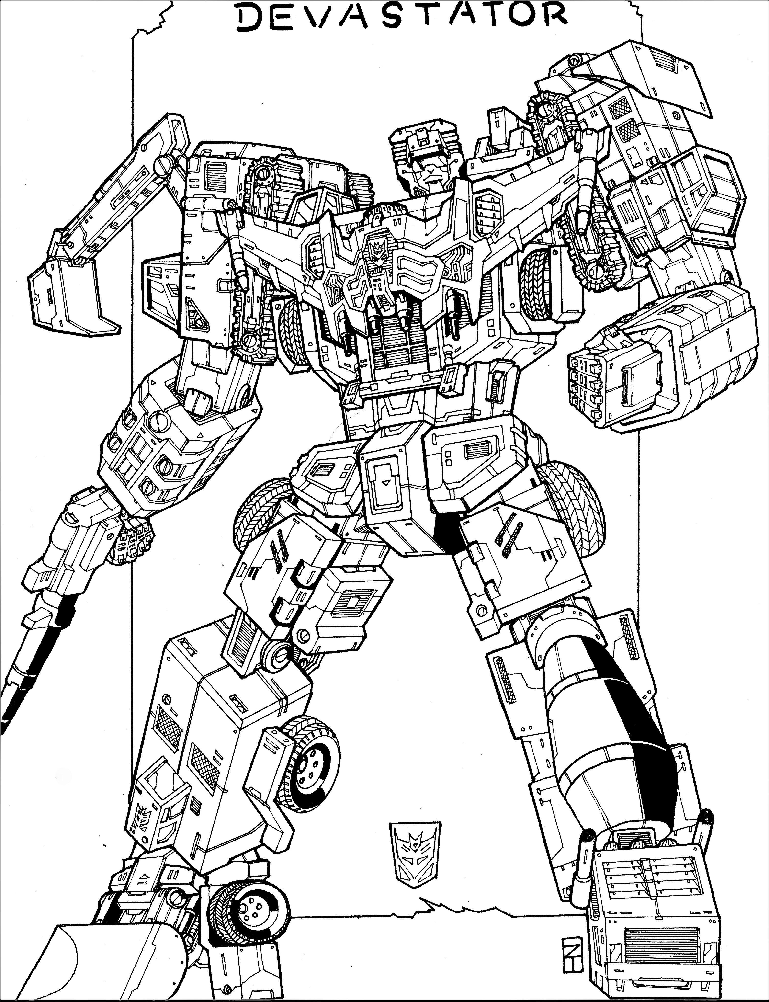 absurdres assault_visor bulldozer constructicon decepticon devastator_(transformers) dump_truck front-end_loader gun haul_truck highres insignia lextodrawstuff mecha motor_vehicle robot transformers truck weapon