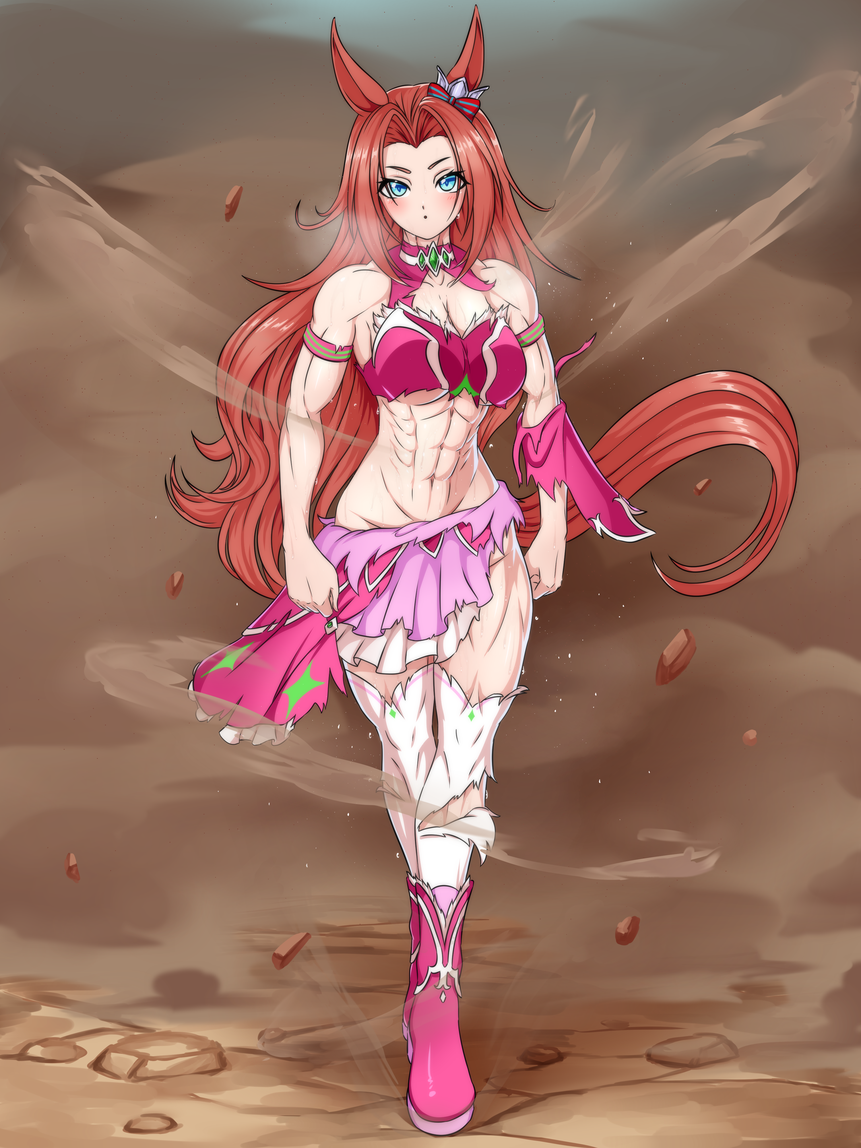 1girl abs absurdres animal_ears groin highres horse_ears horse_girl kawakami_princess_(umamusume) krakelak looking_at_viewer muscular muscular_female scar umamusume
