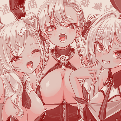 3girls animal_ears archerfish_(azur_lane) archerfish_(coquettish_bunny)_(azur_lane) azur_lane bikini bikini_top_only black_necktie blush braid breasts cleavage cross dark-skinned_female dark_skin fake_animal_ears fangs grin herring_(azur_lane) huge_breasts iron_cross large_breasts leotard lowres monochrome multiple_girls necktie nunnuncats one_eye_closed open_mouth playboy_bunny rabbit_ears smile swimsuit u-31_(azur_lane)