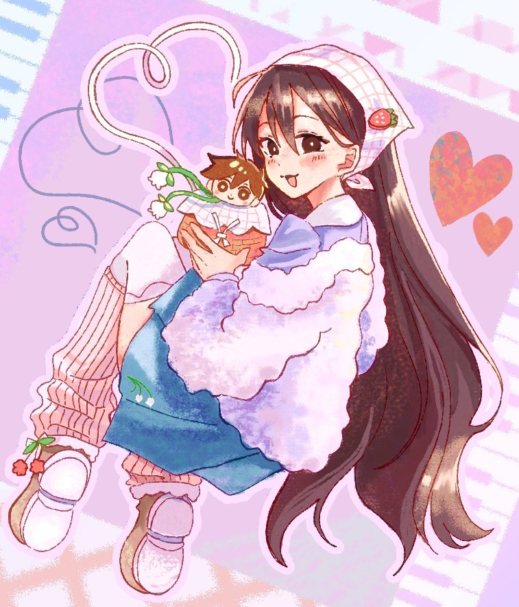 1girl :3 asaoka_born14 bag black_eyes black_hair blush boots brown_boots character_doll handbag hero_(faraway)_(omori) hero_(omori) jacket long_hair long_sleeves looking_at_viewer mari_(faraway)_(omori) mari_(omori) official_alternate_costume omori open_mouth smile solo stuffed_toy thighhighs white_jacket white_thighhighs