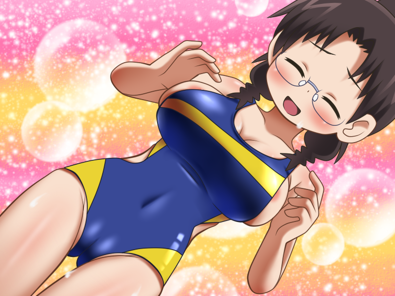 1girl awa brown_eyes brown_hair cameltoe glasses kuriyama_aiko mitsudomoe_(manga)