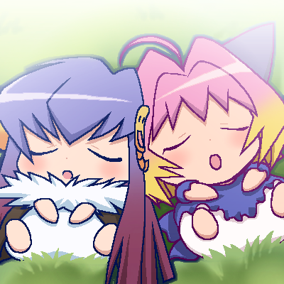 00s awa gradient_hair guchuko jaggy_lines lowres multicolored_hair oekaki potemayo potemayo_(character) sleeping