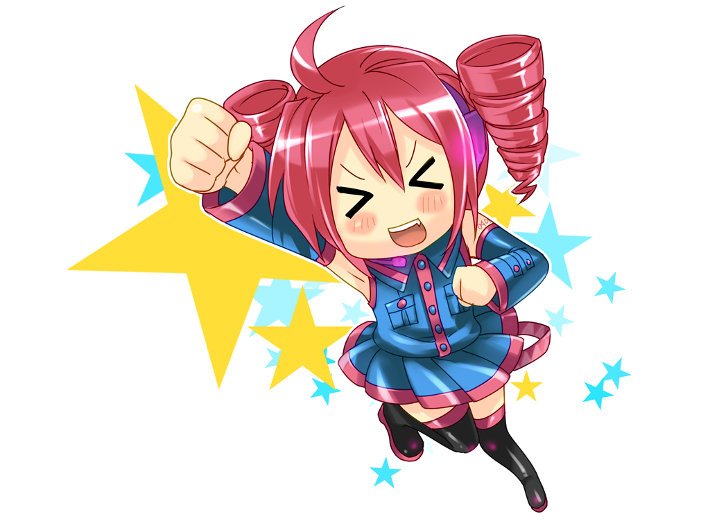 &gt;_&lt; 1girl caffein closed_eyes drill_hair female_focus kasane_teto solo thighhighs twin_drills twintails utau vocaloid