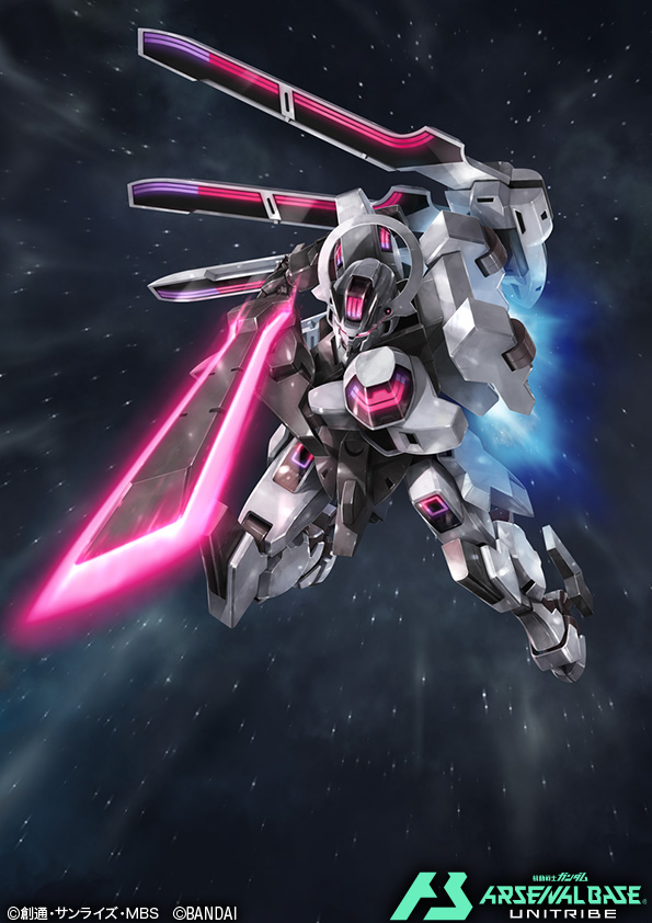 charging_forward energy_sword full_body funnels_(gundam) glowing glowing_eyes gundam gundam_arsenal_base gundam_schwarzette gundam_suisei_no_majo holding holding_sword holding_weapon horns mecha mecha_focus mobile_suit no_humans robot science_fiction space sword thrusters tomo_(machinemess) weapon