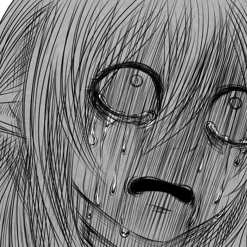 1girl close-up constricted_pupils crying crying_with_eyes_open greyscale hair_between_eyes long_bangs looking_afar mizuhashi_parsee monochrome open_mouth sei_no_ji short_hair solo tears touhou