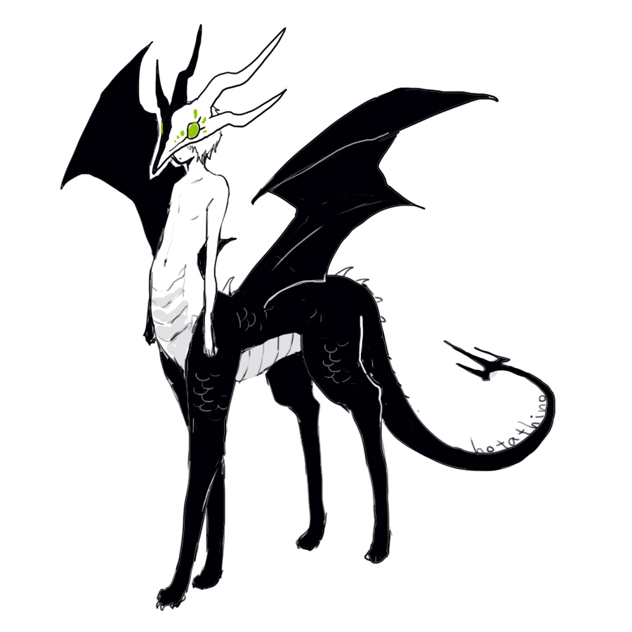 1boy centauroid commentary_request dragon_boy dragon_horns dragon_mask dragon_wings full_body horns hotathino male_focus monster_boy multiple_horns original short_hair simple_background solo spot_color standing taur white_background wings