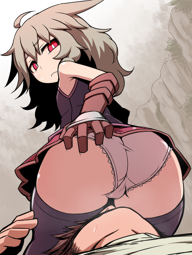 1boy 1girl ass game_cg gloves hand_on_own_ass leggings outdoors panties presenting protagonist_(sequel_series) rabi_(sequel_series) rpg_maker_game sequel_(series) sequel_blight underwear