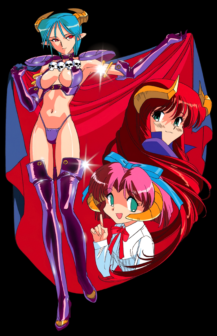00s 3girls :3 aqua_hair black_background boots breasts cape carrera demon_girl elbow_gloves gloves hair_ribbon high_heel_boots high_heels horns index_finger_raised long_hair looking_at_viewer mercedes_(viper) multiple_girls navel no_pupils official_art open_mouth pointy_ears rati red_eyes red_hair ribbon short_hair simple_background skull smile thigh_boots thighhighs viper_(series) viper_gts