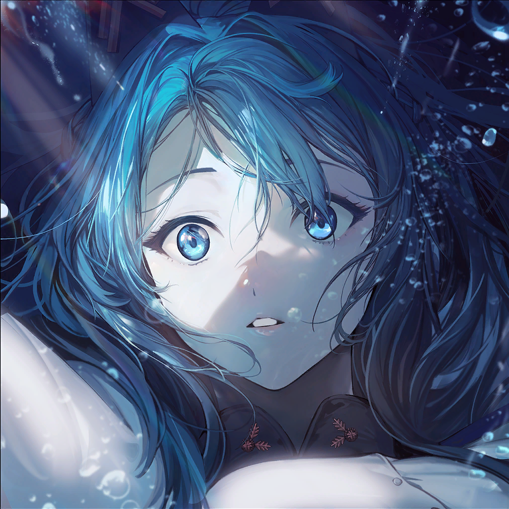 1girl air_bubble blue_eyes blue_hair bubble close-up female_focus game_cg goddess_of_victory:_nikke hair_ornament helm_(aqua_marine)_(nikke) helm_(nikke) jam_(nandade) lips long_hair long_sleeves official_art parted_lips ponytail shirt solo spoilers third-party_source underwater wide-eyed