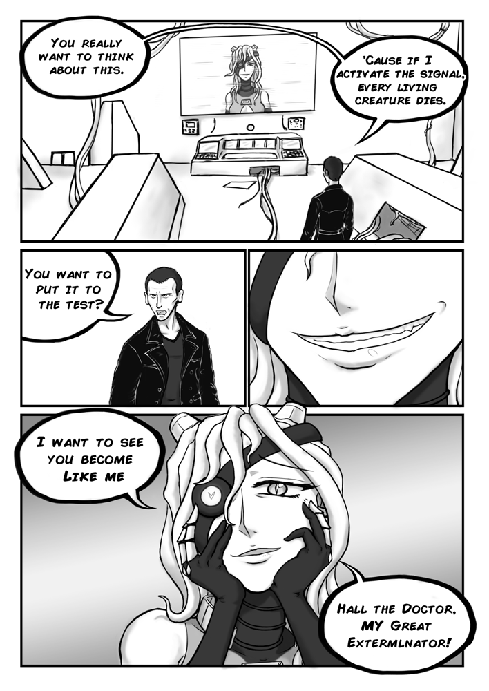 comic dalek dalek_emperor doctor_who eyepatch jacket leather leather_jacket monochrome ninth_doctor personification teeth yandere_trance
