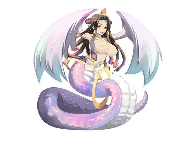 1girl bare_shoulders black_hair blush breasts closed_mouth feathered_wings game_cg gold hair_ornament harpy lamia large_breasts large_variant_set mon-musu_quest! mon-musu_quest:_paradox monster_girl navel nipples non-web_source nose parted_bangs pointy_ears saja_(mon-musu_quest!) shiki_(psychedelic_g2) slit_pupils smug snake snake_hair solo usekh_collar variant_set winged_arms wings yellow_eyes