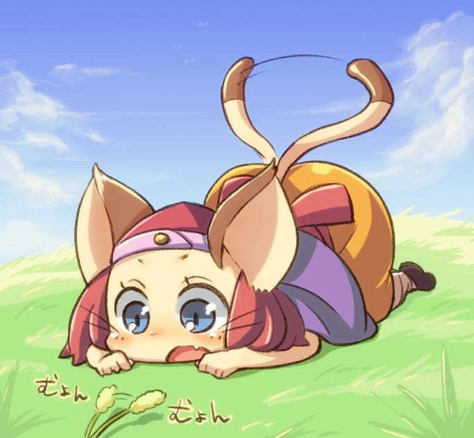 1girl animal_ears bad_id bad_pixiv_id blue_eyes brave_story cat_ears cat_tail cat_teaser female_focus gunjima_souichirou meena solo tail tail_wagging whiskers