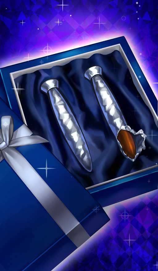 beppu_mitsunaka blue_theme box candy_wrapper chocolate chocolate_lady_no_karasawagi commentary fate/grand_order fate_(series) food food_art food_focus gift gift_box in_box in_container no_humans official_art purple_background sparkle third-party_source