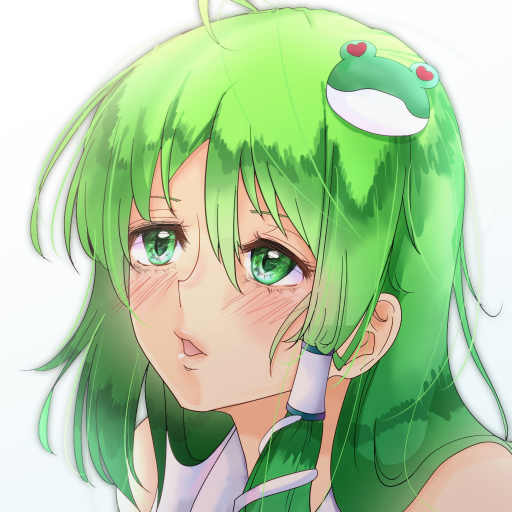 1girl blush female_focus green_eyes green_hair hair_tubes kochiya_sanae long_hair matching_hair/eyes open_mouth pandora-ex portrait single_hair_tube solo touhou