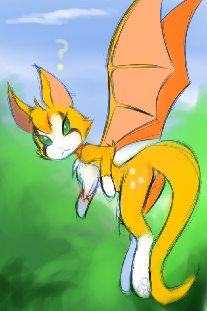 1girl ? cloud creature drantyno dust:_an_elysian_tail female_focus fidget_(dust:_an_elysian_tail) furry green_eyes looking_at_viewer orange_fur sky solo tail wings