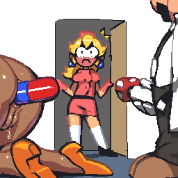 1boy 2girls ^^^ anal anal_object_insertion ass black_footwear black_pants blonde_hair blush brown_footwear caught cleft_of_venus clothed_male_nude_female dark-skinned_female dark_skin dr._mario earrings facial_hair full-face_blush hat high_heels indoors jewelry long_hair lowres mario mario_(series) multiple_girls mushroom mustache nintendo no_socks noill nude nurse nurse_cap object_insertion orange_footwear pants pill princess_daisy princess_peach pussy pussy_juice pussy_juice_drip size_difference standing super_mario_bros._1 suppository surprised thighhighs uncensored walk-in white_legwear