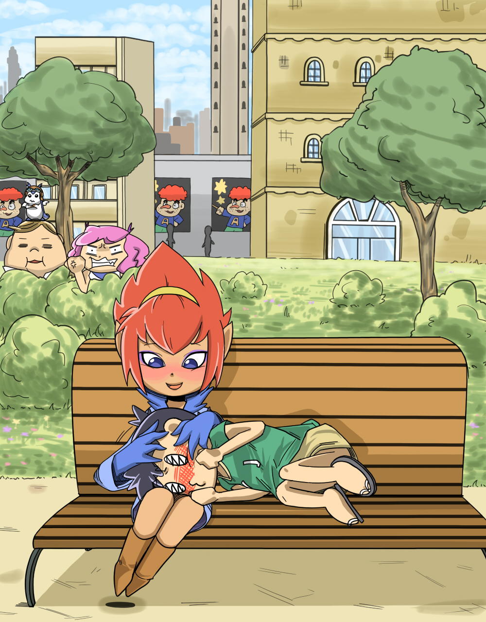 2boys 2girls angry anna_(legendz) blush carrot eigo_ata harpy_(legendz) highres legendz looking_at_another meg_sprinkle mike_mcfield multiple_boys multiple_girls shiron_(legendz) shuzo_matsutani