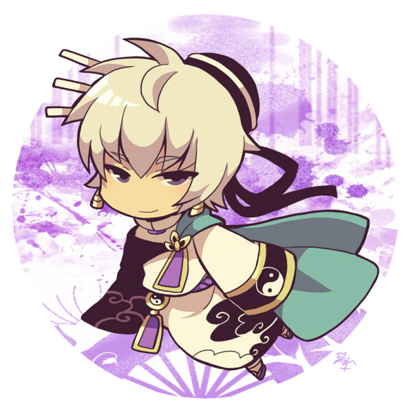 1boy black_hat chibi chibi_only closed_mouth full_body grey_eyes hat japanese_clothes kotorai long_sleeves looking_at_viewer male_focus musou_orochi no_nose round_image sleeves_past_fingers sleeves_past_wrists taigong_wang_(musou_orochi) white_hair wide_sleeves yin_yang