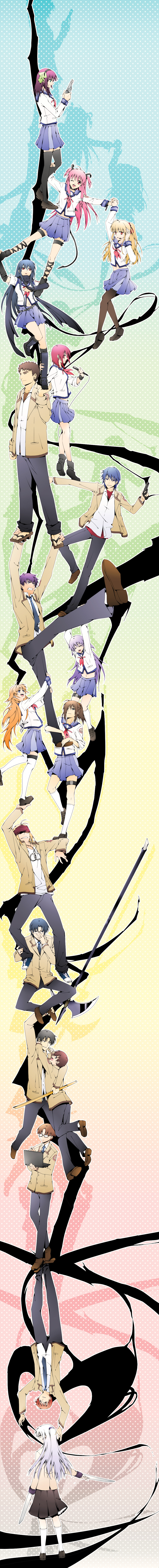 6+boys 6+girls absurdres ahoge angel_beats! ankle_lace-up bad_id bad_pixiv_id bandana belt black_socks black_thighhighs blade blazer blonde_hair blue_hair boots brown_hair choker computer cross demon_tail durarara!! everyone fang fujimaki_(angel_beats!) green_eyes gun h_sueun hair_ribbon hairband halberd headset highres hinata_hideki hisako_(angel_beats!) irie_miyuki iwasawa_masami jacket kneehighs laptop long_hair long_image matsushita_(angel_beats!) microphone multiple_boys multiple_girls nakamura_yuri necktie noda_(angel_beats!) one_eye_closed ooyama_(angel_beats!) orange_eyes otonashi_yuzuru pantyhose parody pink_hair polearm ponytail purple_hair ribbon scarf school_uniform sekine_shiori serafuku shiina_(angel_beats!) shirasaya short_hair short_twintails silver_hair skirt sleeves_rolled_up socks tail takamatsu_(angel_beats!) takeyama_(angel_beats!) tall_image tenshi_(angel_beats!) thigh_strap thighhighs tk_(angel_beats!) trust_me_(durarara!!) twintails weapon wink yellow_eyes yui_(angel_beats!) yusa_(angel_beats!) zettai_ryouiki