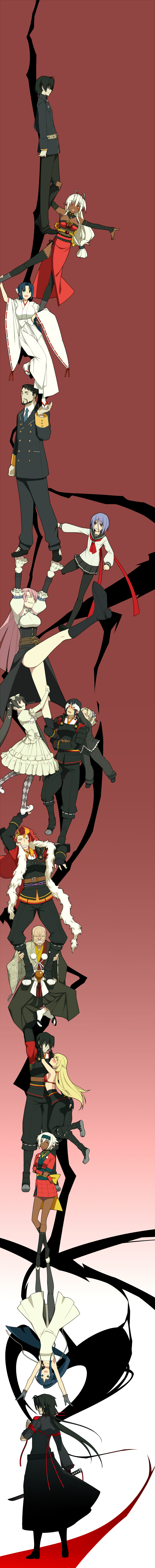 6+boys 6+girls absurdres akitaka_kikuchi argyle_clothes argyle_legwear armor ashikaga_chachamaru ayane_ichijou bald blush dark_elf dark_skin durarara!! elf everyone highres imagawa_raichou japanese_clothes long_image mary_janes mayo mayo-black miko minato_hikaru minato_kageaki minato_subaru multiple_boys multiple_girls nagakura_sayo nisei_muramasa nitroplus ootori_hanae ootori_kanae ootori_kanae_(soukou_akki_muramasa) ootori_shishiku parody pointy_ears sansei_muramasa school_uniform shoes soukou_akki_muramasa sword tall_image trust_me_(durarara!!) weapon white_hair yusa_doushin