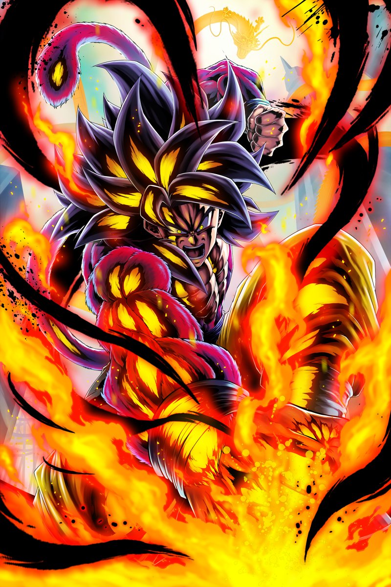 1boy aura black_hair body_fur boyerjorys dragon_ball dragon_ball_gt dragon_ball_legends dragon_fist_(dragon_ball) highres incoming_attack long_hair looking_at_viewer male_focus monkey_boy monkey_tail muscular muscular_male open_mouth pants punching red_fur saiyan solo son_goku spiked_hair super_saiyan super_saiyan_4 tail teeth yellow_eyes yellow_pants