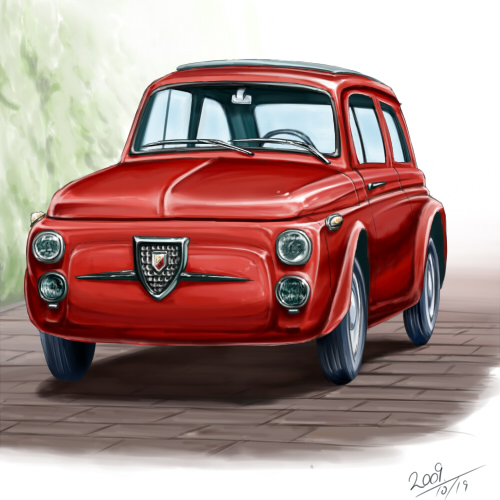 car fiat fiat_500 kcme lowres motor_vehicle no_humans original pavement red_car steering_wheel vehicle_focus