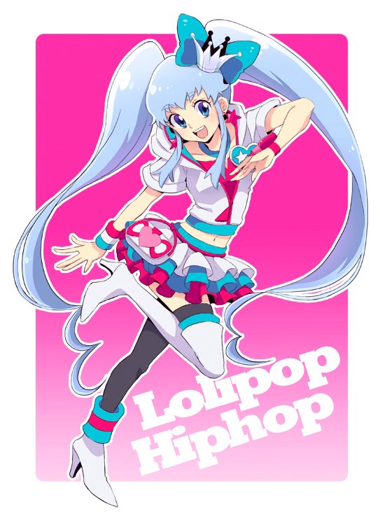 10s 1girl :d alternate_color alternate_form asymmetrical_footwear black_thighhighs blue_eyes blue_hair brooch cosplay crown cure_lovely cure_lovely_(cosplay) cure_lovely_(lollipop_hip_hop) cure_princess earrings female_focus full_body happinesscharge_precure! heart heart_brooch hood hoodie jewelry long_hair magical_girl matching_hair/eyes mini_crown mismatched_footwear mofuko open_mouth pink_background precure shirayuki_hime sidelocks skirt smile solo star_(symbol) star_earrings thighhighs twintails white_crown wrist_cuffs