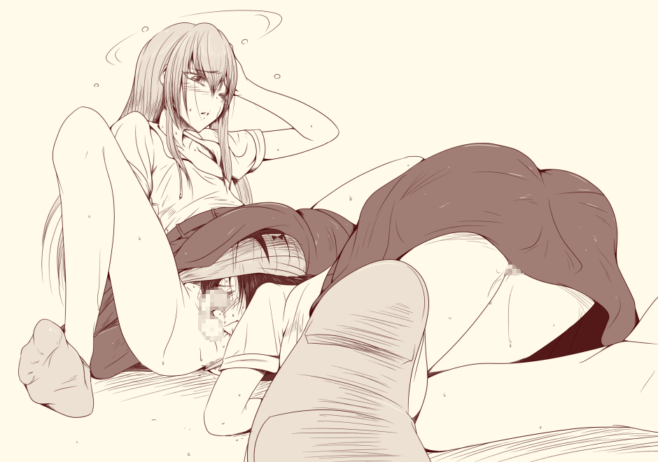1boy 1girl aozora_tsugumi artist_request asobi_asobase ass blush censored crossdressing long_hair penis penis_on_face skirt spread_legs testicles trap