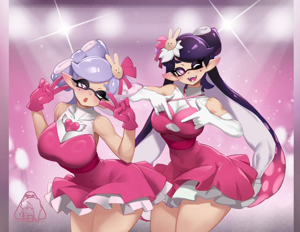 alternate_costume breasts callie_(splatoon) cosplay hoshino_ai_(oshi_no_ko) hoshino_ai_(oshi_no_ko)_(cosplay) large_breasts little_blood marie_(splatoon) multiple_girls oshi_no_ko splatoon_(series) splatoon_1 tentacle_hair