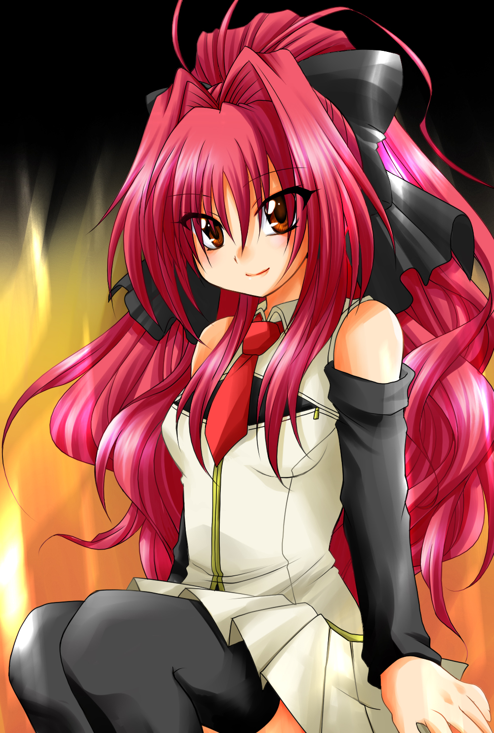 00s bad_id bad_pixiv_id corticarte_apa_lagranges detached_sleeves hair_ribbon highres long_hair ponytail red_eyes red_hair ribbon shinkyoku_soukai_polyphonica skirt solo take_no_ko thighhighs