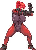 1girl bodysuit breasts cameltoe covered_erect_nipples covered_navel curvy dark_hunter_kuro female_focus full_body huge_breasts impossible_bodysuit impossible_clothes legs lowres matching_hair/eyes navel ninja no_background official_art original piero ponytail red_bodysuit red_eyes red_hair shiny_clothes sidelocks skin_tight solo spread_legs sprite standing thick_thighs thighs wide_hips yamigari_kuro_(piero)