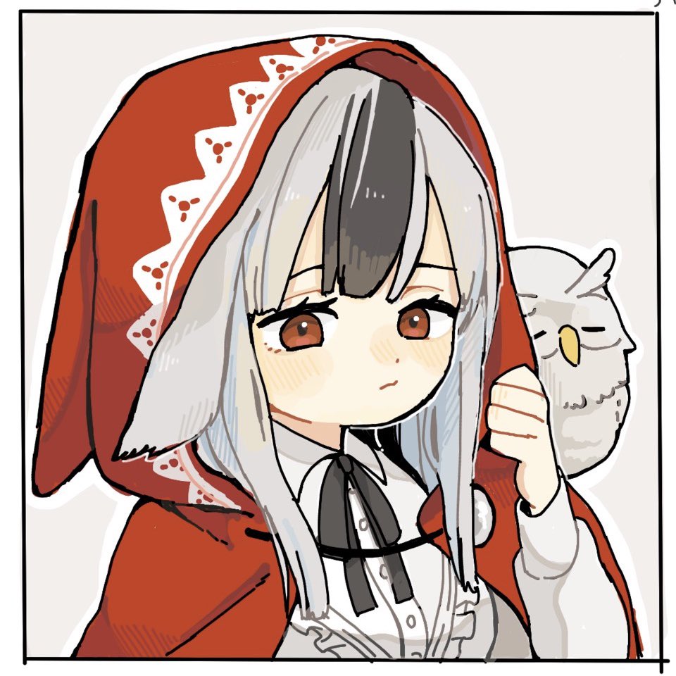 2girls bird black_hair feh_(fire_emblem_heroes) fire_emblem fire_emblem_fates fire_emblem_heroes grey_hair hood hood_up multicolored_hair multiple_girls nintendo owl red_eyes red_hood streaked_hair two-tone_hair twqk6 velouria_(fire_emblem) wolf_girl