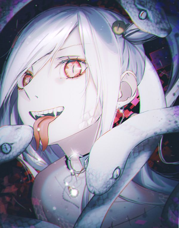 1girl artist_request character_request forked_tongue long_tongue tagme tongue