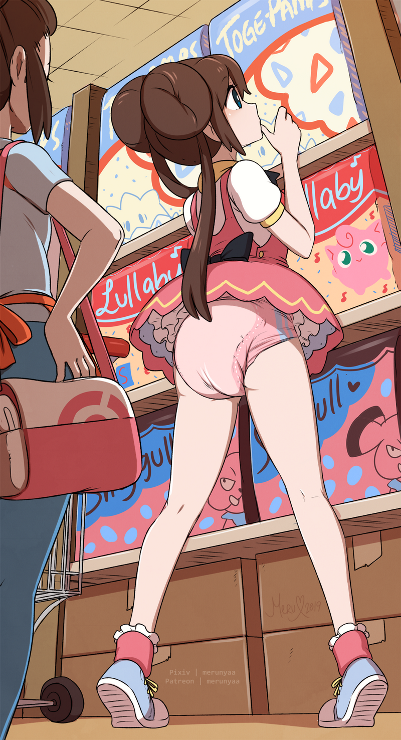 2girls adult_baby ass bobby_socks ceiling copyright_request diaper diaper_package diaper_under_clothes double_bun flat_chest from_behind from_below full_body gen_1_pokemon gen_2_pokemon hair_bun hand_on_own_hip highres indoors jigglypuff kneepits legs legs_apart long_hair merunyaa mother_(pokemon) mother_and_daughter multiple_girls nintendo panties pantyshot pigeon-toed pink_diaper pokemon pokemon_(creature) pokemon_bw2 public_indecency rosa_(pokemon) shelf shoes shop sidelocks sneakers socks thighs tiptoes togepi twintails underwear unova_mother_(bw2) upskirt